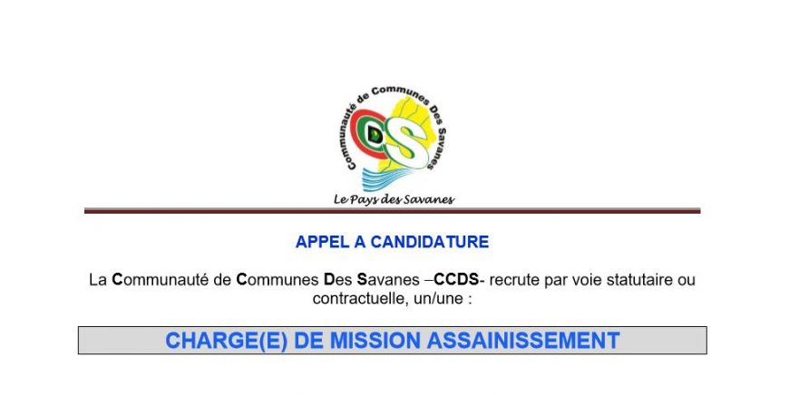 APPEL A CANDIDATURE : CHARGE(E) DE MISSION ASSAINISSEMENT