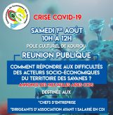 CRISE COVID-19 : Réunion Publique Samedi 1er Août 2020 de 10H à 12H00 au Pôle Culturel de KOUROU