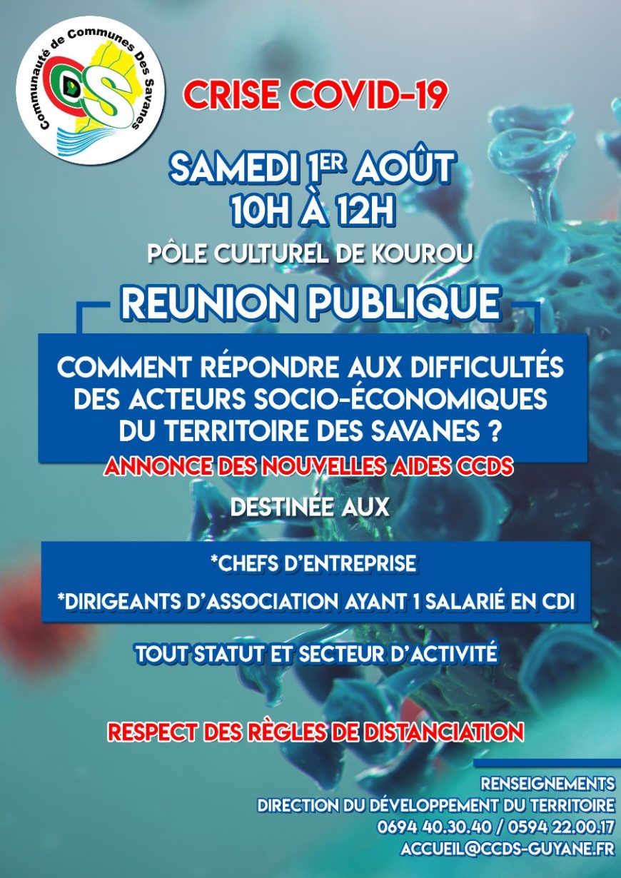 CRISE COVID-19 : Réunion Publique Samedi 1er Août 2020 de 10H à 12H00 au Pôle Culturel de KOUROU